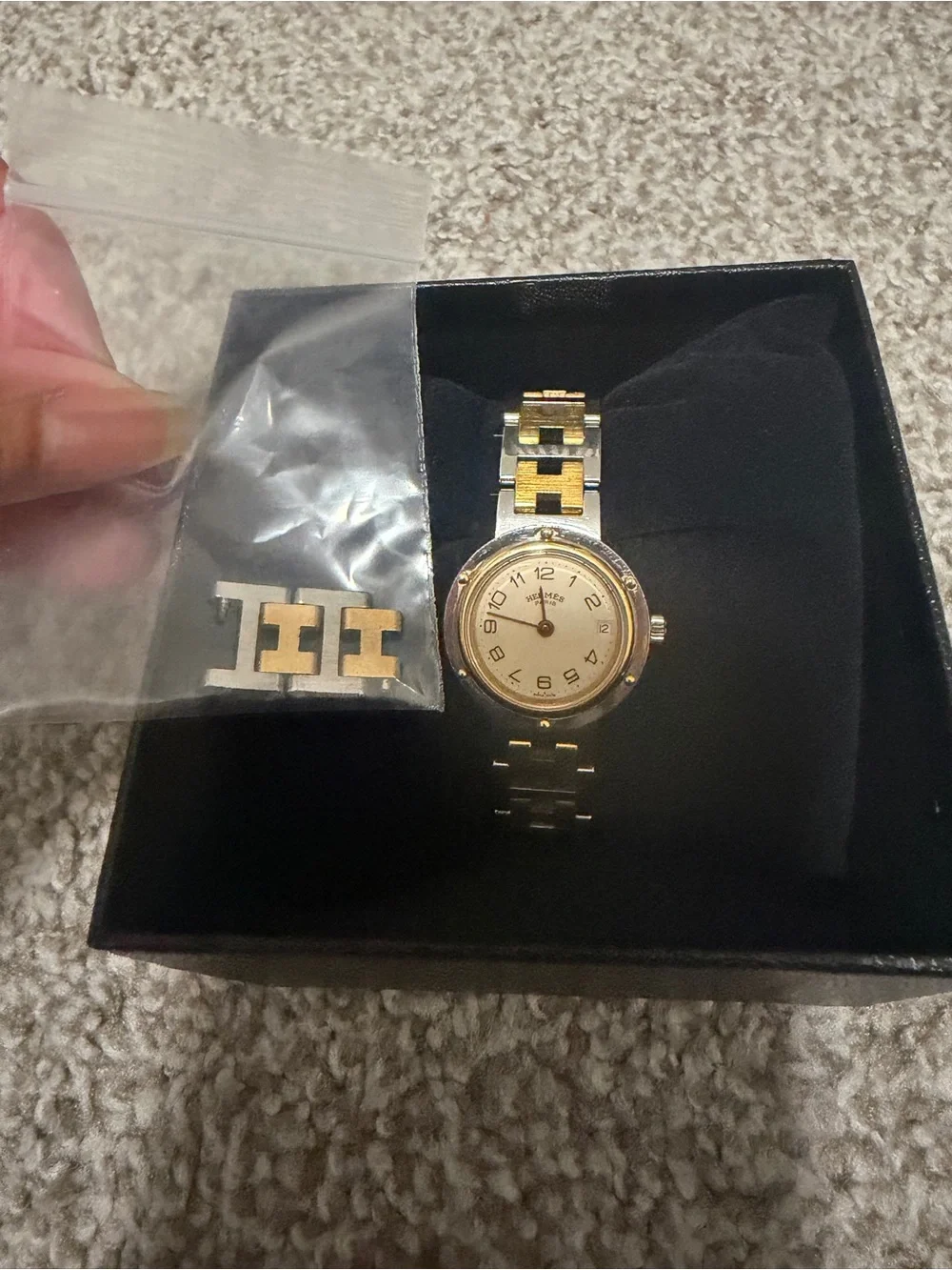 “Preloved” Hermes Clipper TwoTone Watch with Interlocking Links